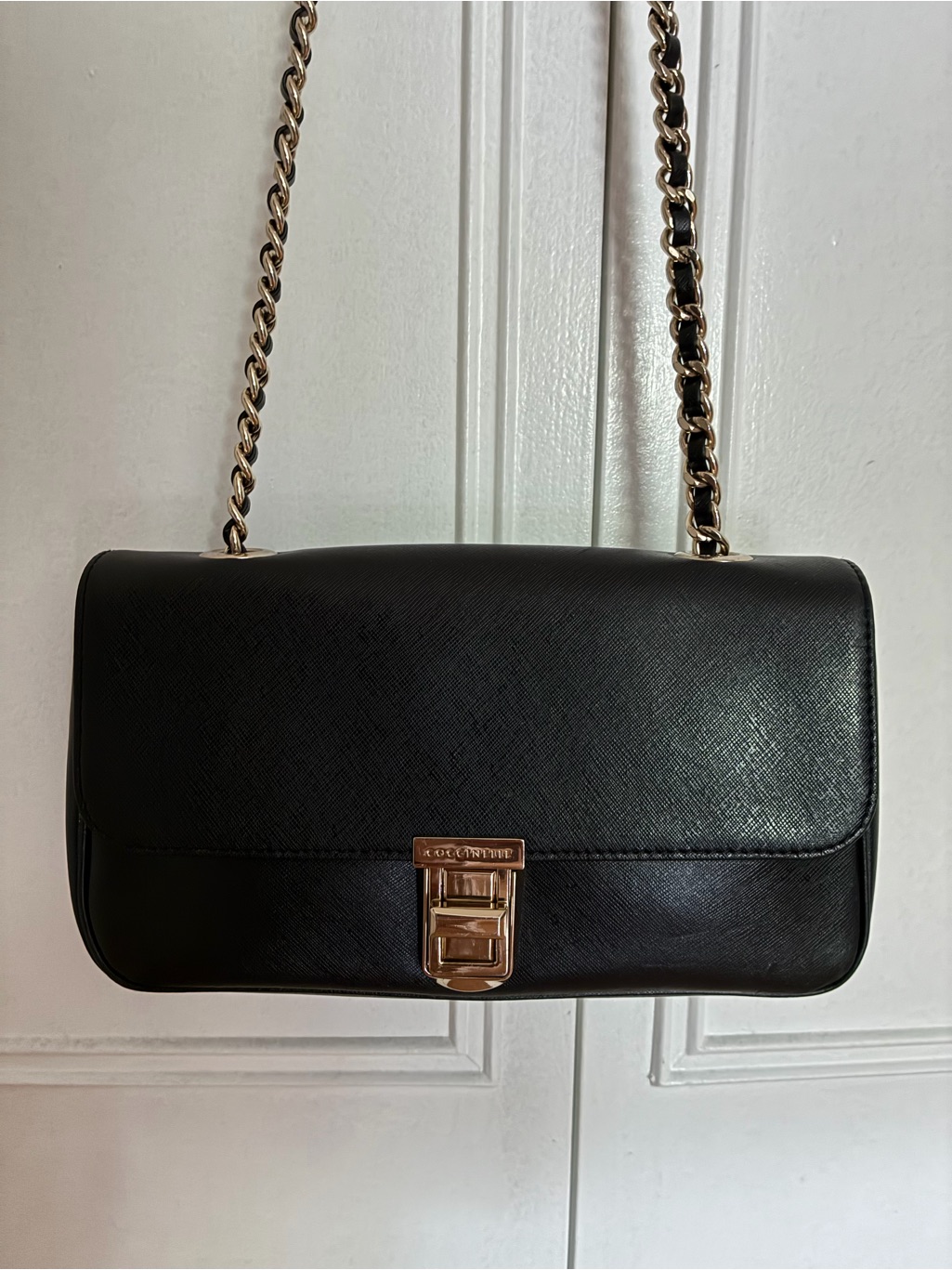 Coccinelle Black Shoulder Bag With Gold Chain Strap